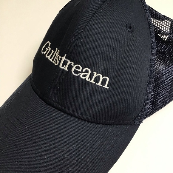 Gulfstream Aviation Hat Navy Blue Mesh White Embroidery Adjusts Jet Cap Retro - Picture 8 of 11